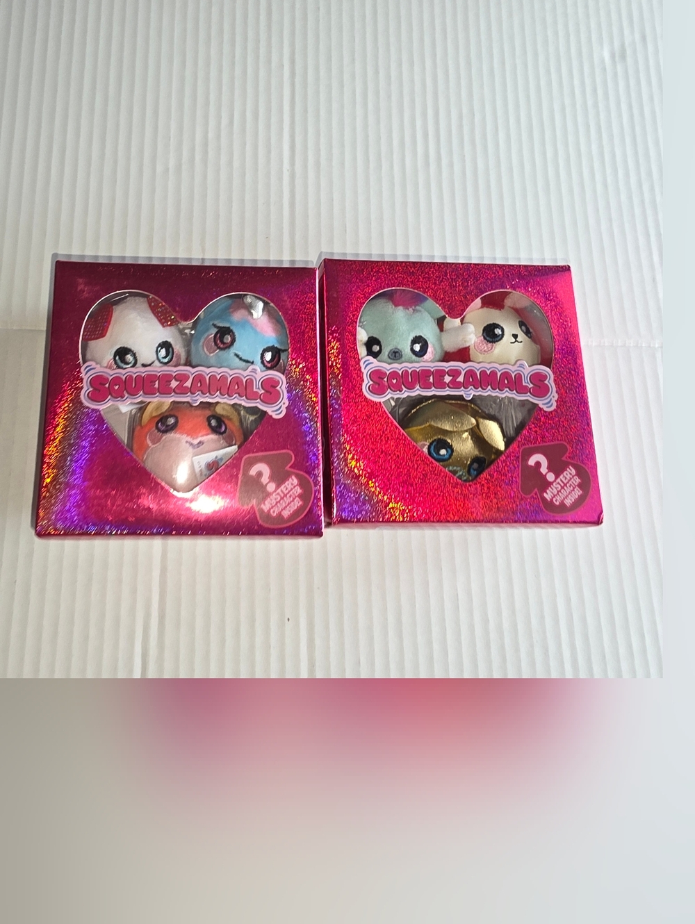 NIB Squeezamals (2) Boxes (3) Pack Plush In Pink Glitter Boxes